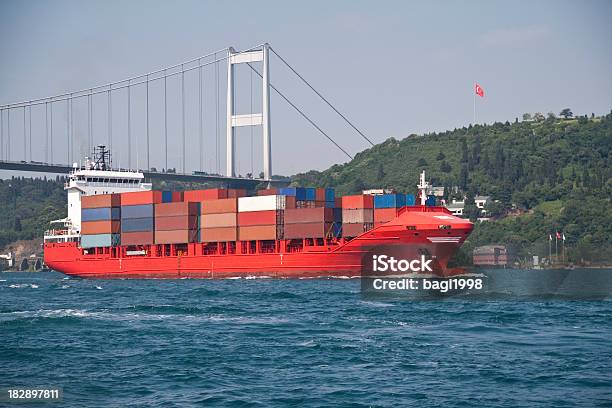 Cargo Container Ship Stock Photo - Download Image Now - Anchor - Vessel Part, Anchored, Blue