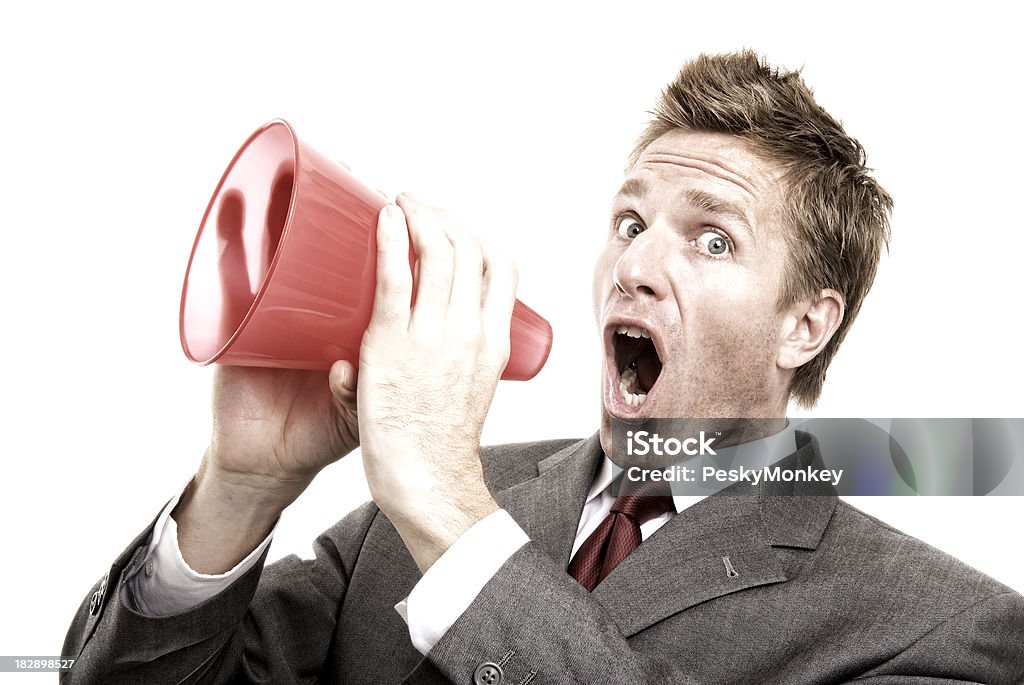 Empresário grita em megafone - Foto de stock de Adulto royalty-free