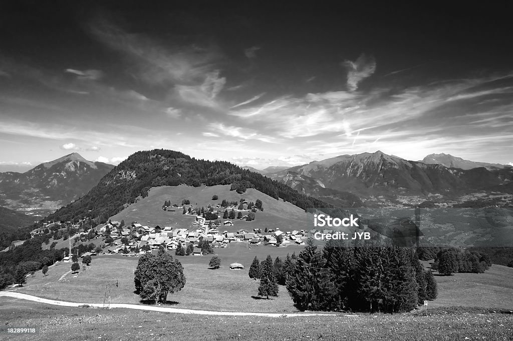 Visit to Romme Romme is the small village bellow. It is located in Haute Savoie (France) Black And White Stock Photo