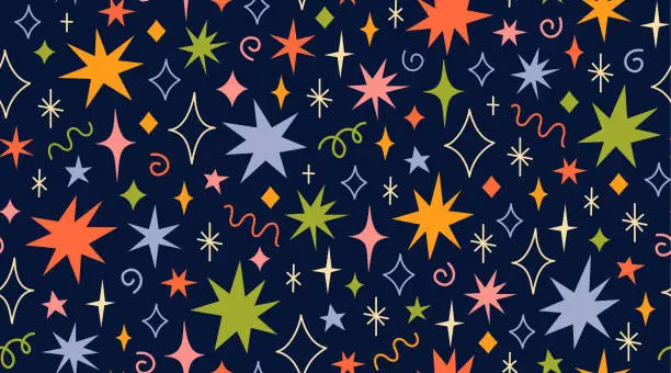 Vector illustration of Hand drawn colorful star shapes seamless pattern