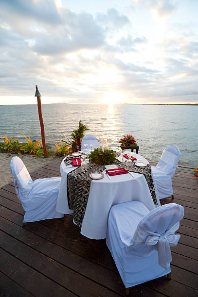 istock Outdoor Resort beach restaurant at sunset 182899941