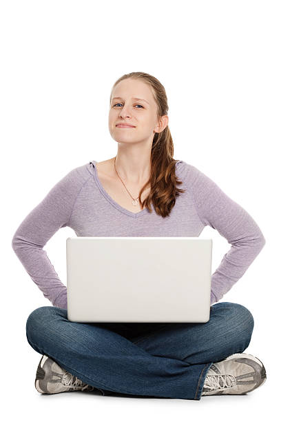 istock Confident Young Woman With Laptop in Lap, Isolated on White 182900361