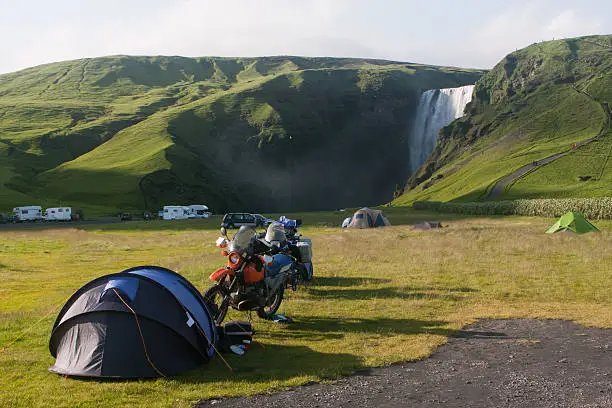 Photo of Iceland. Camping in Waterfall Site.