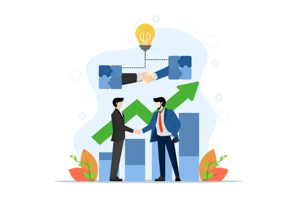 Vector illustration of Concept of cooperation in business, teamwork, business people shaking hands as a form of teamwork, flat design style vector illustration, Symbol of teamwork, cooperation, partnership.