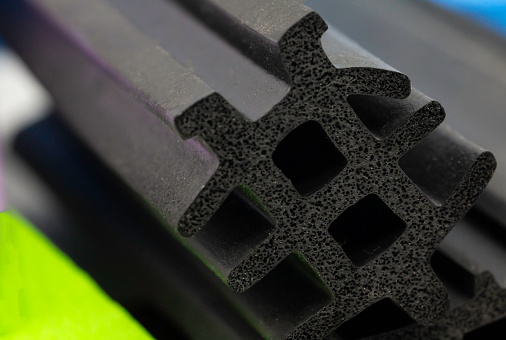 close-up shot of extruded rubber sponge profile (cellular rubber)