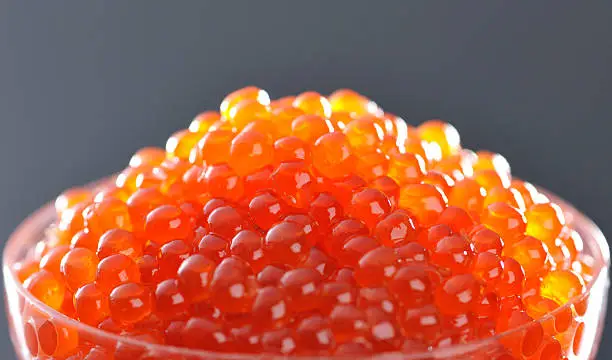 Glass salmon roe dished up.The use camera is Nikon D3x.