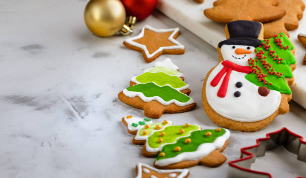 istock Homemade gingerbread cookies on white background with copy space. 1829017447