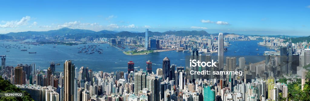 Гонконг Victoria гавань в день - Стоковые фото Линия горизонта роялти-фри