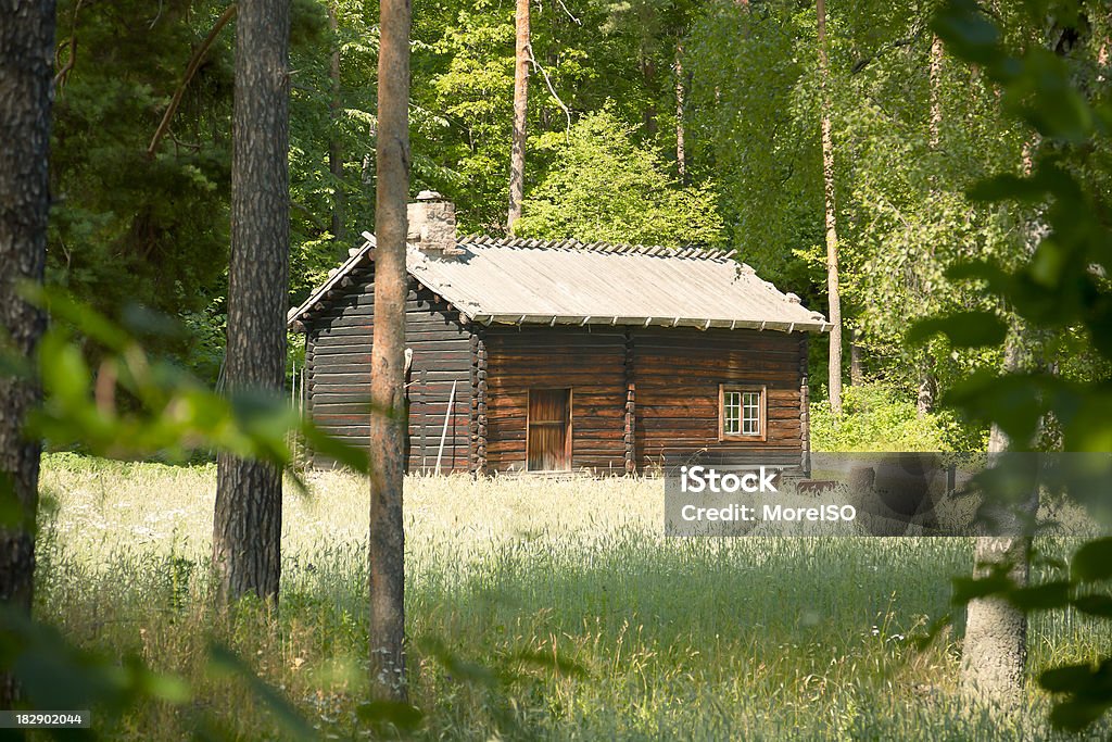 Norvégien maison chalet en bois dans la forêt. - Photo de Antique libre de droits