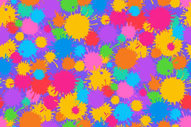 Vector illustration of Splash paint splatter colorful seamless pattern stain splat repeat ornament drop boundless vector