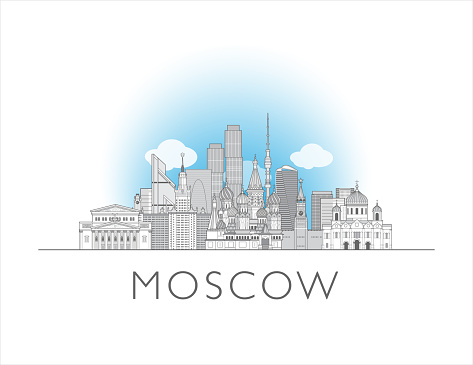 Moscow, Russia  cityscape line art style vector illustration