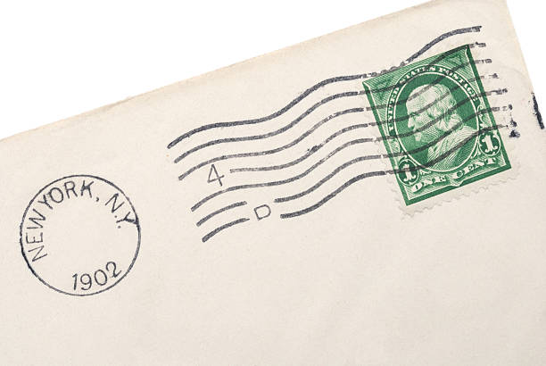 istock Corner of old envelope with Ben Franklin one cent stamp 182903441