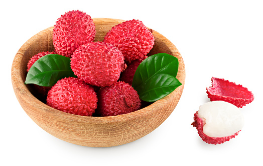 Bunch of Lychees in a bowl. Fresh and healthy fruits. Food background
