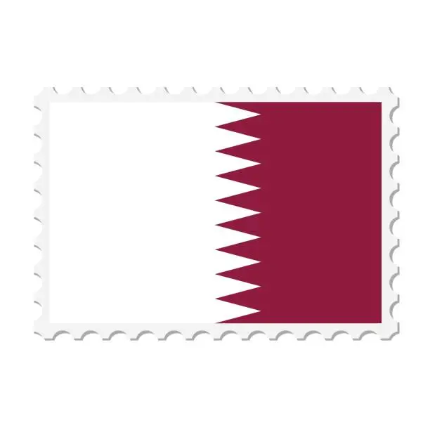 Vector illustration of Qatar postage stamp. Postcard vector illustration with Qatari national flag isolated on white background.