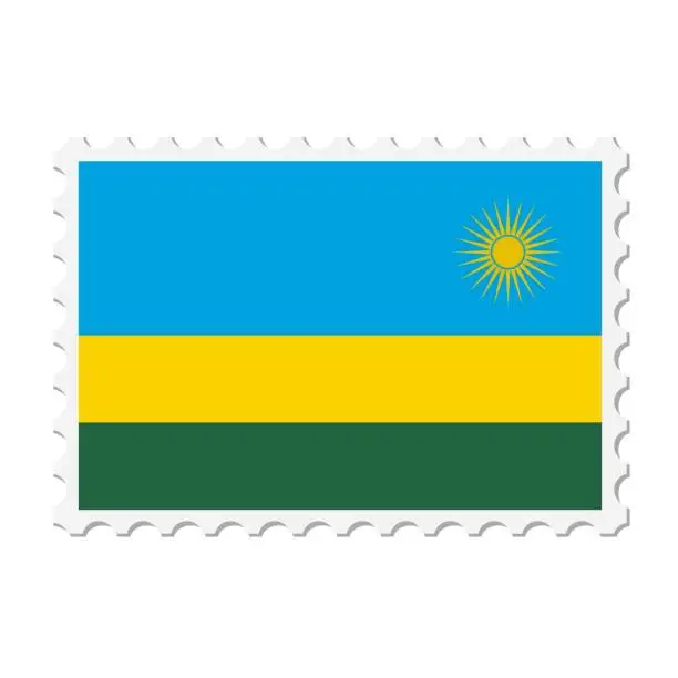 Vector illustration of Rwanda postage stamp. Postcard vector illustration with national flag of Rwanda isolated on white background.