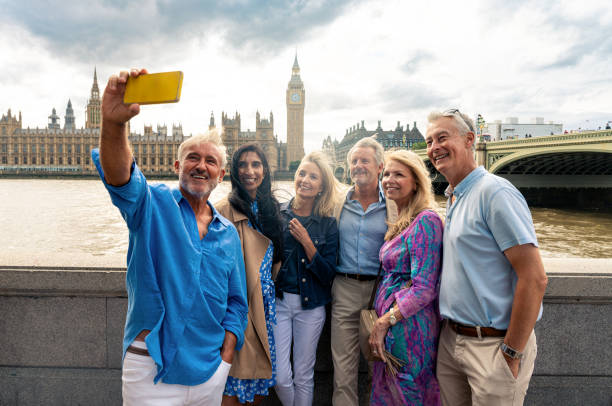 Senior group old buddies reunion in London