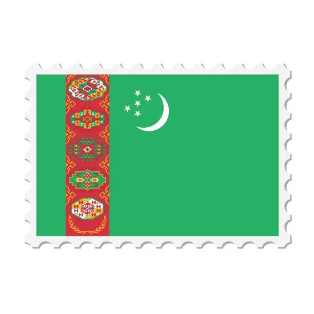 Vector illustration of Turkmenistan  postage stamp. Postcard vector illustration with national flag of Turkmenistan isolated on white background.