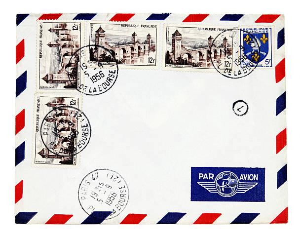istock Air mail envelope with 1956 Paris postmark and French stamps 182904294