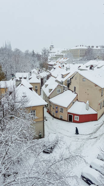 istock Snowy morning in Prague, panoramic view, day 1829051346