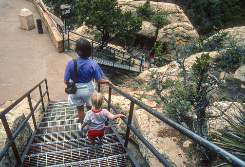 Mesa Verde NP - Cliff Palace - Descending the Stairs  - 1990. Scanned from Kodachrome 64 slide.