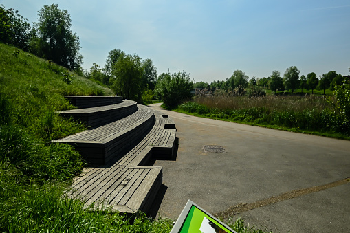 London, UK, 15 May 2023: Parklands in Elizabeth Olympic Park, Stratford, London