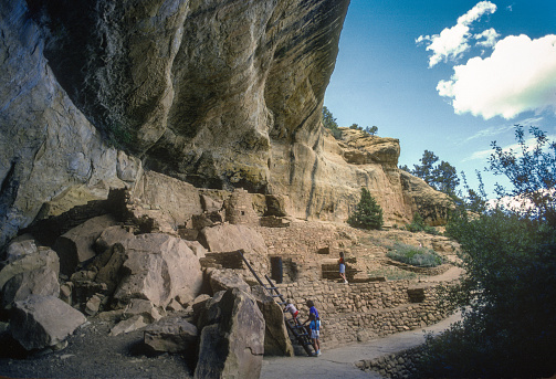 Mesa Verde NP - Step House - Mother & Son Explore  - 1990. Scanned from Kodachrome 25 slide.