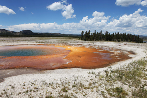 colorful landscape of the midway geyser basin area of yellowstone national park.