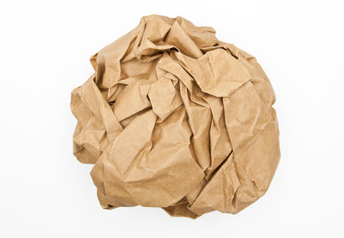 close-up of brown crumpled paper ball