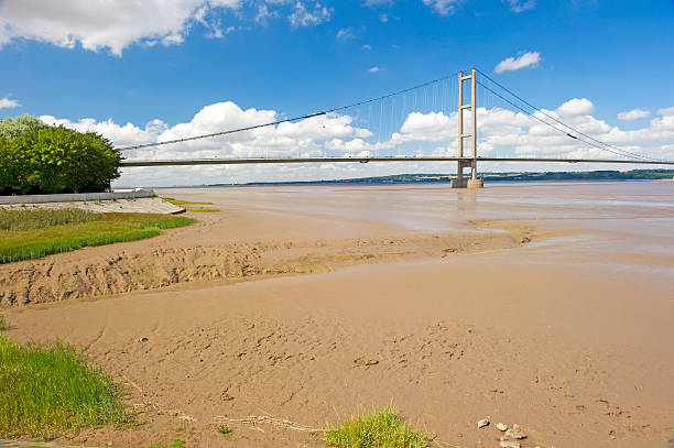 sumpfigen ufer nahe humber-brücke - humber bridge bridge humber river yorkshire stock-fotos und bilder