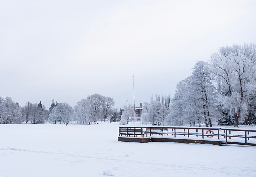 Karinemenpuisto Park and Lake Vesijärvi, Lahti Finland in winter