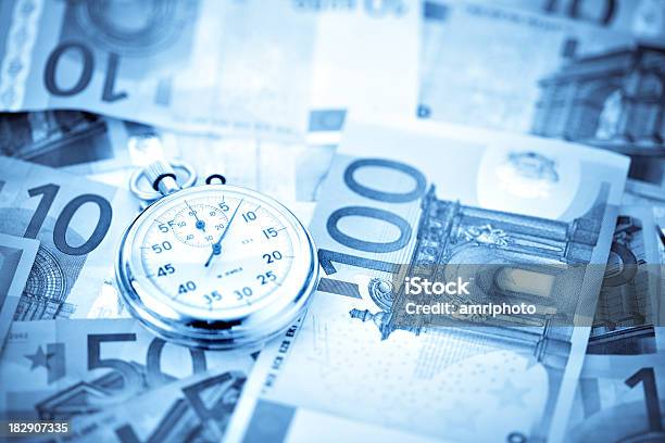 Stopwatch On Euros Perspective Wide Stock Photo - Download Image Now - Deadline, Currency, Abstract