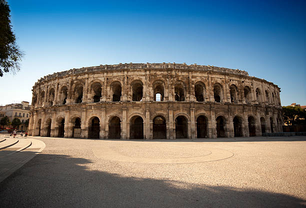 Replica of Roman Coliseum in Nimes France Roman Coliseum - Nimes, United Kingdom amphitheater stock pictures, royalty-free photos & images