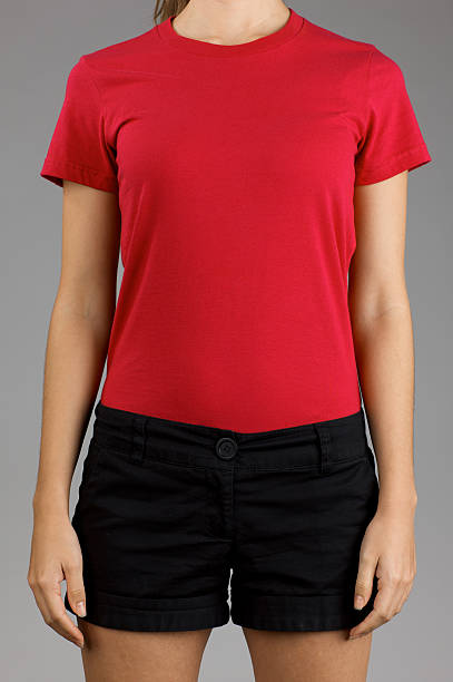 istock Young woman's torso with blank red shirt 182908268