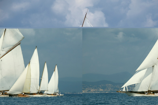 Sailboats during a regatta on a stormy day.  French Riviera