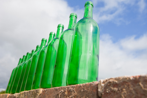 From the nursery rhyme - ten green bottles standing on a wall and if one green bottle should accidentally fall ...