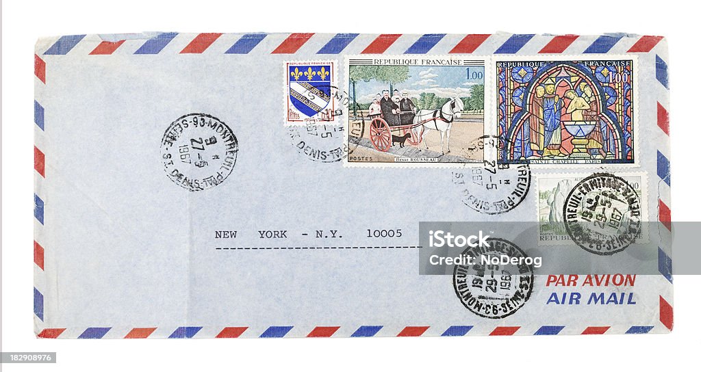 Air Mail Envelope With 1967 French Postmark And Stamps Stock Photo