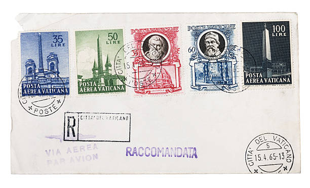 istock Vintage envelope with 1965 Vatican postmark and stamps 182910229