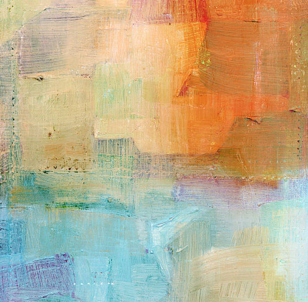 malowane niebieski i pomarańczowy tło - oil painting fine art painting abstract brush stroke zdjęcia i obrazy z banku zdjęć