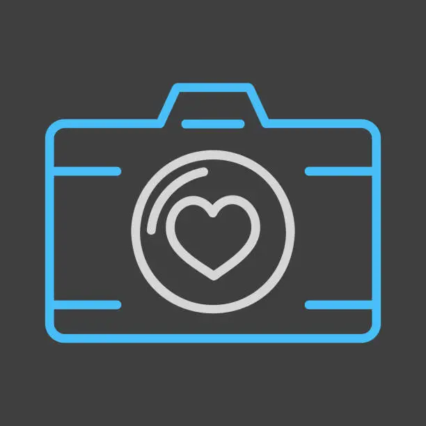 Vector illustration of Wedding party camera with love lens vector icon