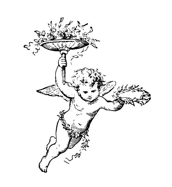 Cherub | Early Woodblock Illustrations "Antique engraving of a cherub, isolated on white. Very high XXXL resolution image scanned at 600 dpi. Published by Bruce's New York Typefoundry (George Bruce's Sons) in 1882. CLICK ON THE LINKS BELOW TO SEE SIMILAR IMAGES:" cherub stock illustrations