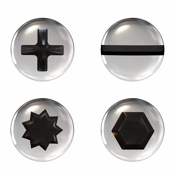 Photo of Four different shaped screw icons on a white background