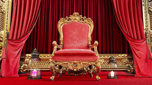 istock red armchair with shining lantern on red curtains background 1829115856