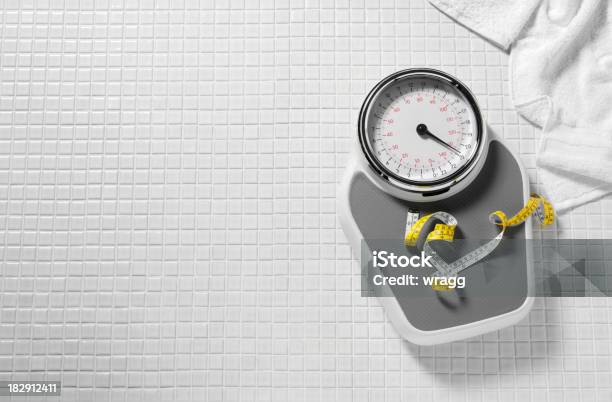 Bathroom Scales And Tape Measure Stock Photo - Download Image Now - Weight Scale, Dieting, Weight