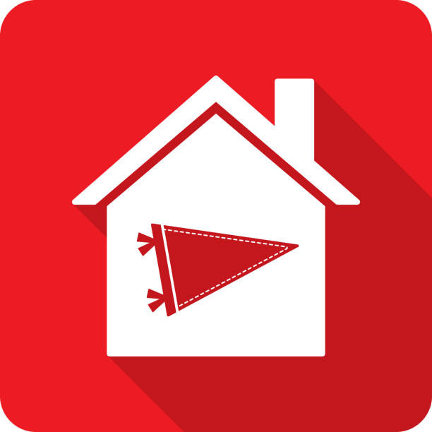 House Pennant Icon Silhouette 1 Vector illustration of a house with pennant icon against a red background in flat style. pep rally stock illustrations