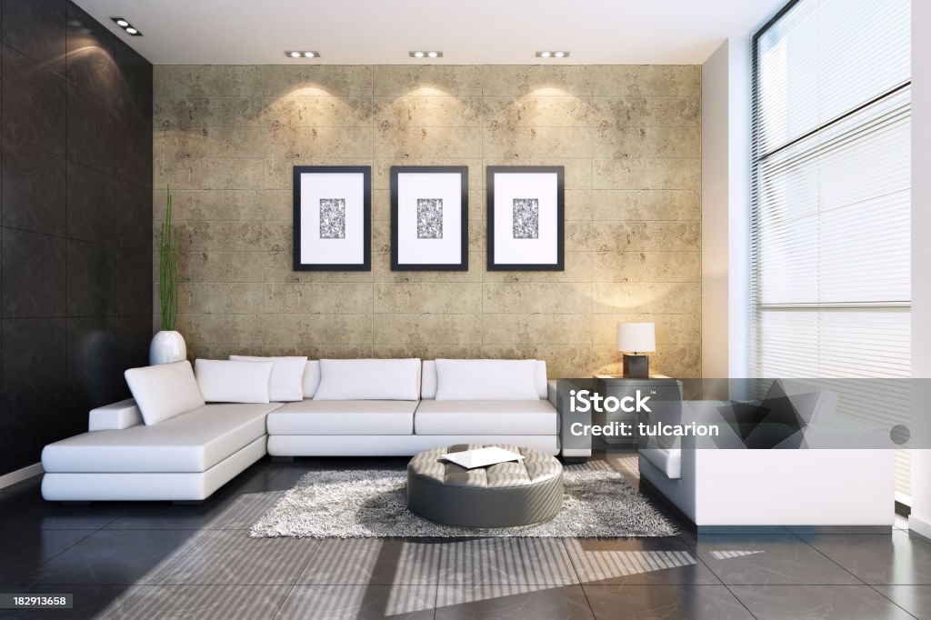 Moderne Wohnzimmer Steinmauern - Lizenzfrei Barock Stock-Foto