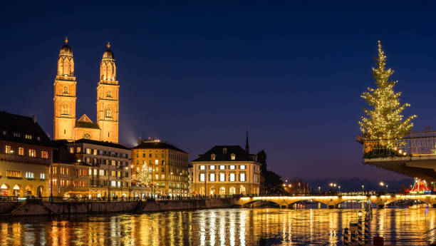 istock Christmas time in Zurich, Switzerland - blue hour 1829138315