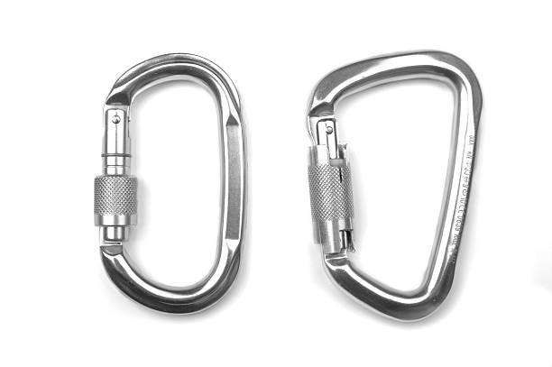 istock Two aluminium carabiners isolated on white 182914140