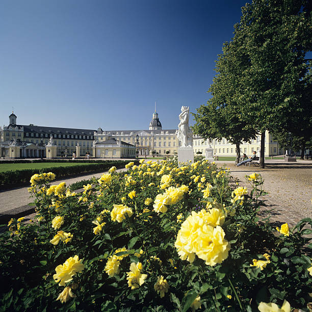 Karlsruhe castle chateau with roses  (image size XXXL) stock photo