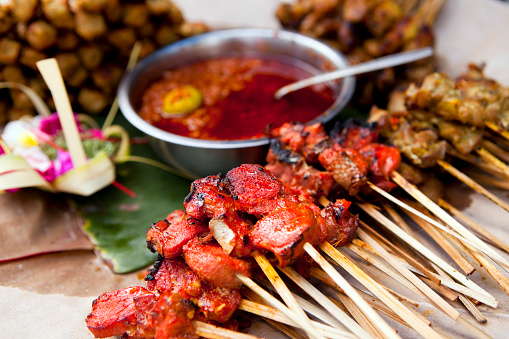 indonesian satay skewer street food