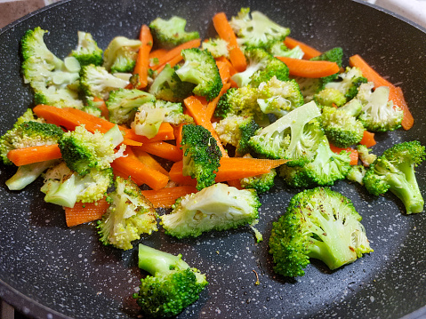Vegetables being prepared in pan